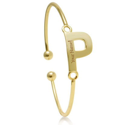Yellow Gold "P" Initial Bangle Bracelet 